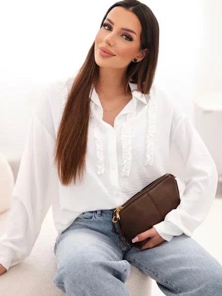 Bluză Kesi Włoski cu volane cu mâneci lungi lungă alb