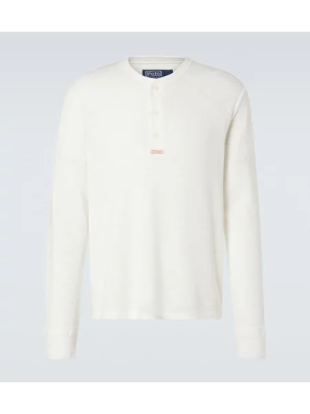 Cămașă Polo Ralph Lauren cu guler henley alb