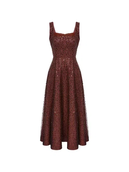 Rochie maxi Post Meridiem cu paiete de costum maro