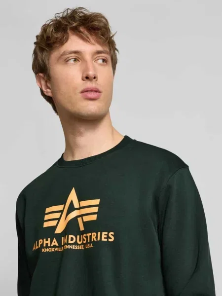 Bluza o kroju regular fit z nadrukiem z logo Alpha Industries zielona
