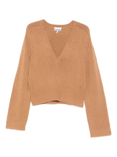 Pulover Ganni cu decolteu în V maro