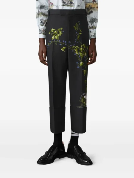 Květinové kalhoty Thom Browne s výšivkou černé