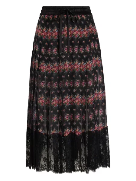 Fustă midi Dolce & Gabbana cu model floral din dantelă până la genunchi negru
