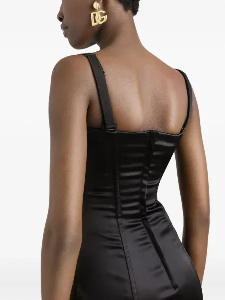 Rochie midi Dolce & Gabbana din satin până la genunchi de costum negru