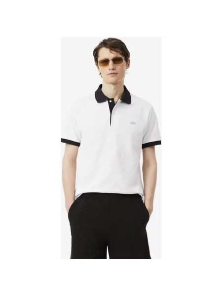 Koszulka polo Lacoste Classic Fit Contrast Rib krótki rękaw czarny M biały