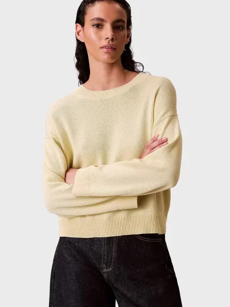 Довгий светр Calvin Klein Jeans з довгим рукавом з круглим вирізом жовтий