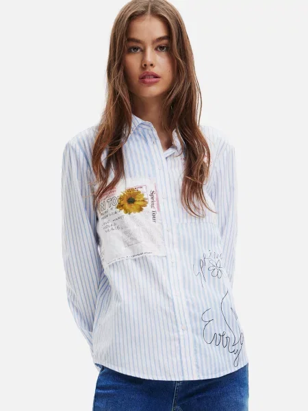 Cămașă Desigual cu mâneci lungi lungă alb