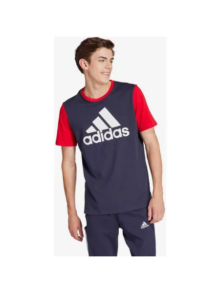 Koszulka z krótkim rękawem adidas Essentials Single Big Logo w kolorze niebiesko-czerwono-białym XS niebieska
