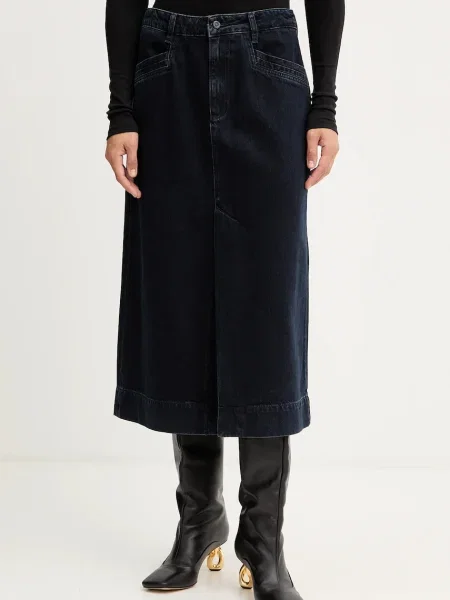 BOSS fustă jeans bleumarin midi evazați