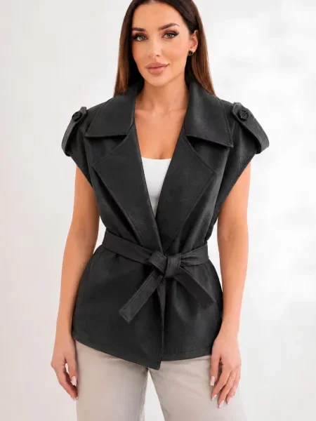 Cu centură vestă Kesi Włoski din piele negru