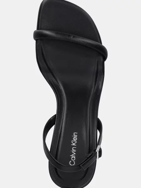 Calvin Klein Кожени сандали SCULPT KITT HEEL STRAPPY LTH черно