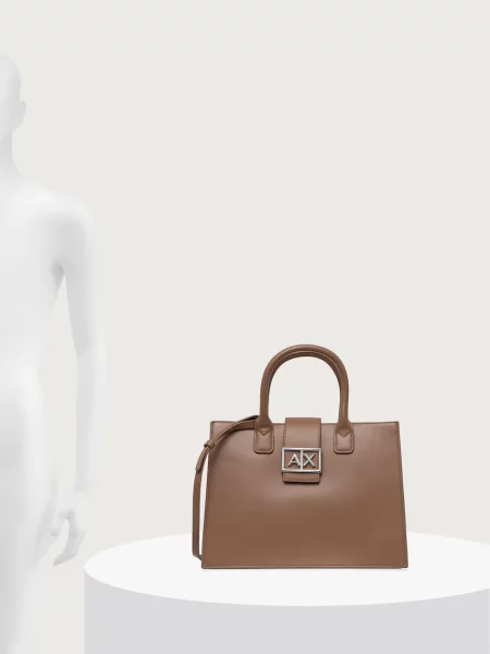 Műbőr shopper táska Armani Exchange bézs
