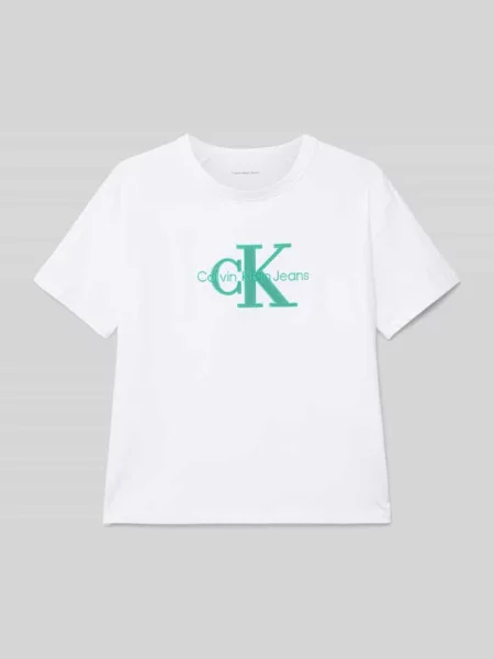 T-shirt z detalem z logo model ‘OTTOMAN’ Calvin Klein Jeans biała