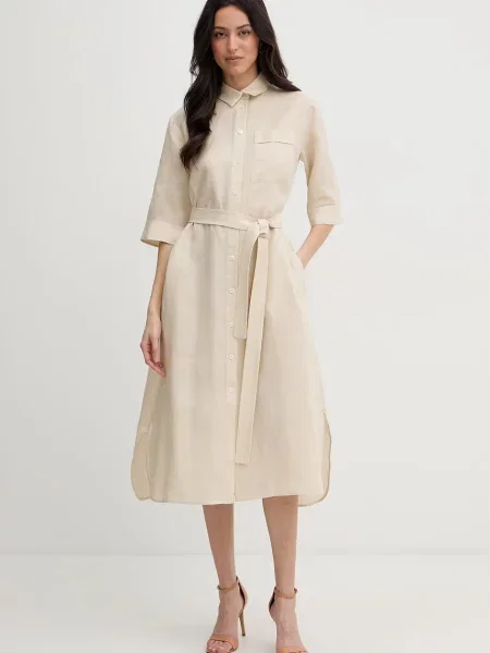 MM by Max Mara sukienka letnia lniana TABELLA beżowa