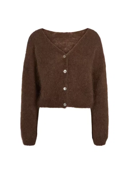 Kardigan American Dreams o krotszym kroju wełniany brązowy