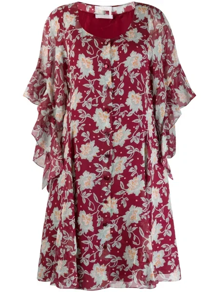Rochie Chloé cu model floral cu volane roșu