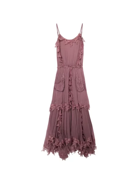 Rochie maxi Blumarine cu decolteu în V din dantelă roz