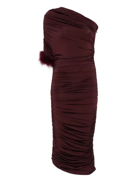 Sukienka Mugler w piórka na jednym ramieniu garniturowa czerwona