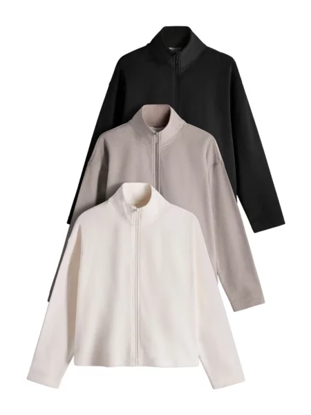 The Set Jachetă fleece bej deschis / maro cappuccino negru