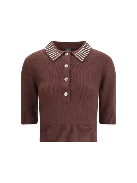 PINKO Swetry Kobieta S Sweter Polo z Dzianiny Prążkowanej brązowy