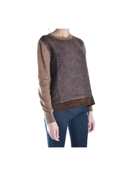 Dzianinowy sweter Alberta Ferretti z okrągłym dekoltem brązowy