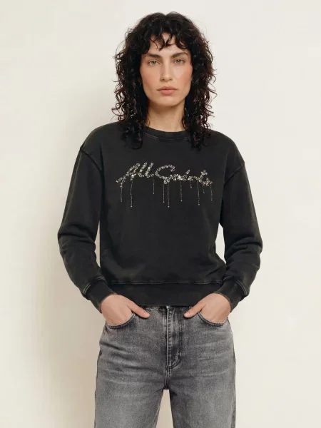 Allsaints Mikiny Pippa S Ozdobnými Kamínky A Flitry / stříbrná černá