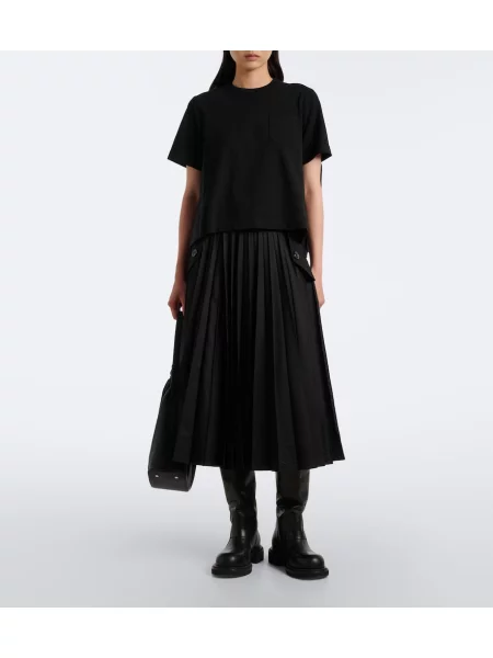 Tricou Sacai din jerseu negru