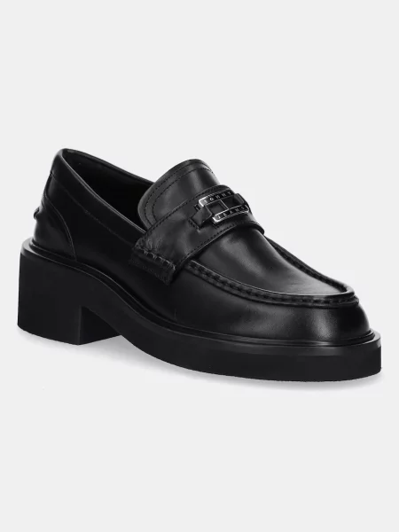 Kožené mokasíny Tommy Jeans TJW CHUNKY HEEL LOAFER na platformě černá