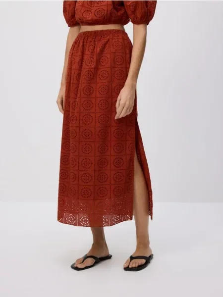 Reserved Ажурна спідниця з розрізами перцевий червоний