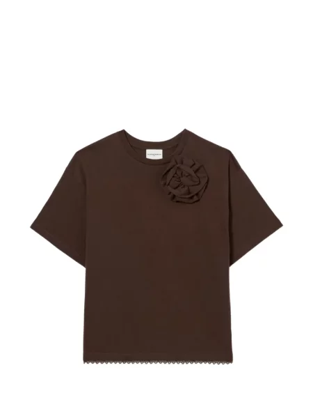 Tricou Claudie Pierlot cu model floral cu aplicații din dantelă maro