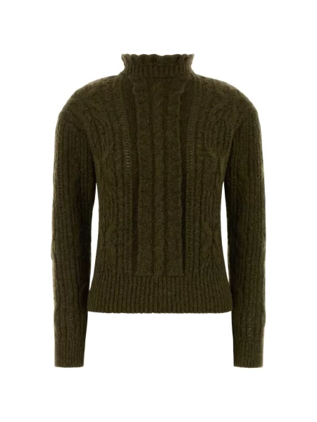 Gulerat pulover Moncler Grenoble tricotate cu volane verde