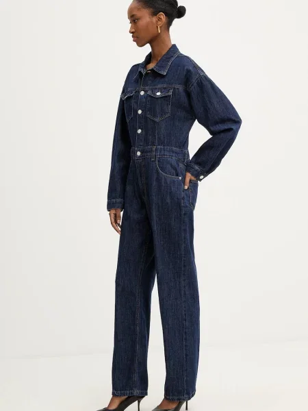 Haveone kombinezon jeansowy z kołnierzykiemm niebieski