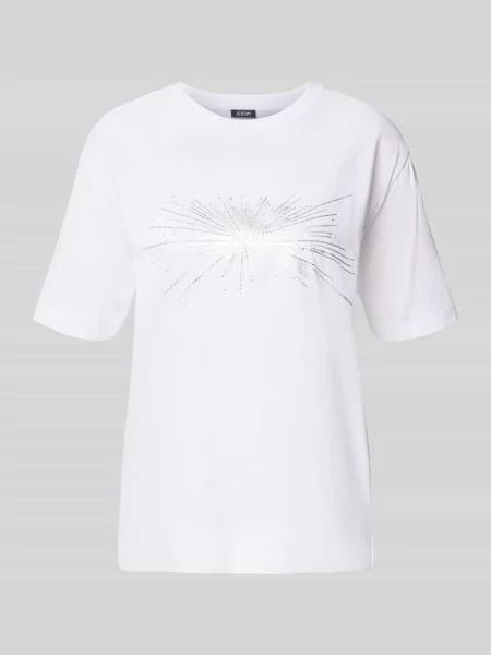 T-shirt z logo i obszyciem ozdobnymi kamieniami model ‘Tesia’ Joop! biała