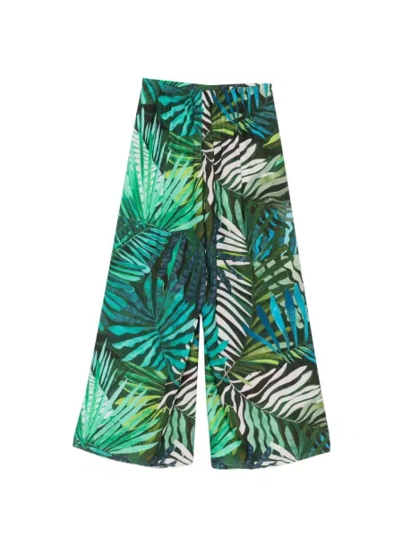 Pantaloni Hanita cu imagine cu imprimeu tropical verde