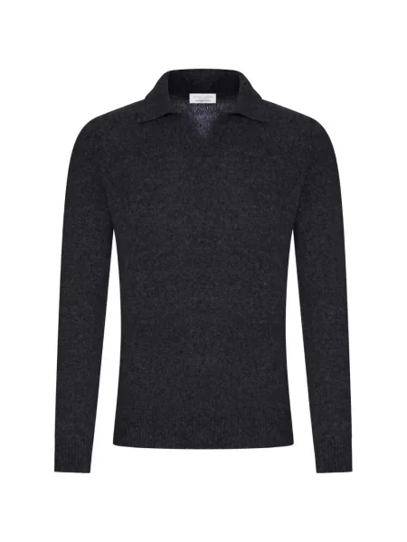 Gulerat tricou polo Roberto Collina de lână negru