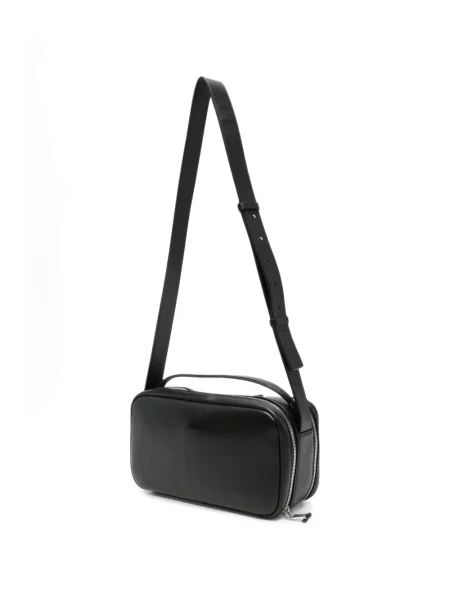 Кожена чанта Emporio Armani с автограф черно