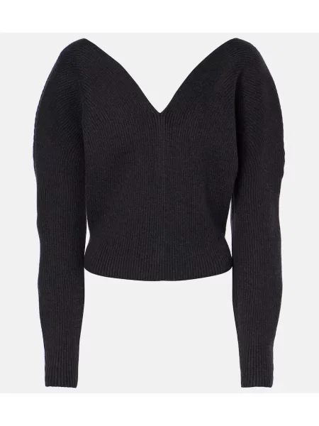 Pulover Alaïa de lână cu motiv cu inimi negru