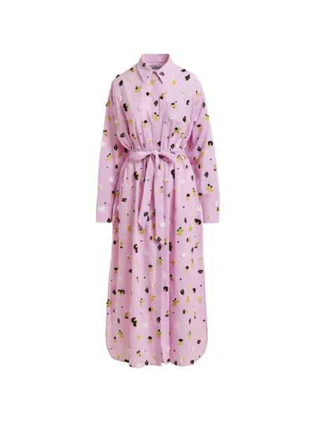 Rochie midi Essentiel Antwerp cu model floral până la genunchi de costum roz