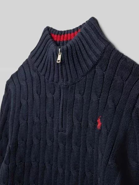 Sweter z dzianiny ze stójką i zamkiem błyskawicznym Polo Ralph Lauren granatowy
