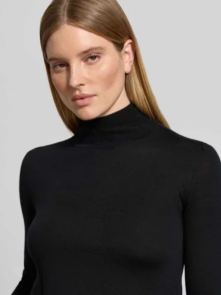 Sweter z golfem z wełny z drobnym splotem Jake*s Collection czarny