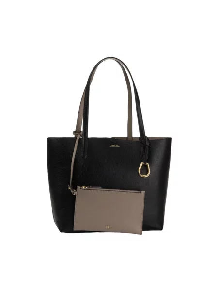Torba shopper z materiału skóropodobnego Lauren Ralph Lauren czarna