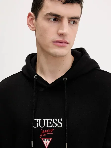 Кофта Guess Jeans з капюшоном меланж чорний