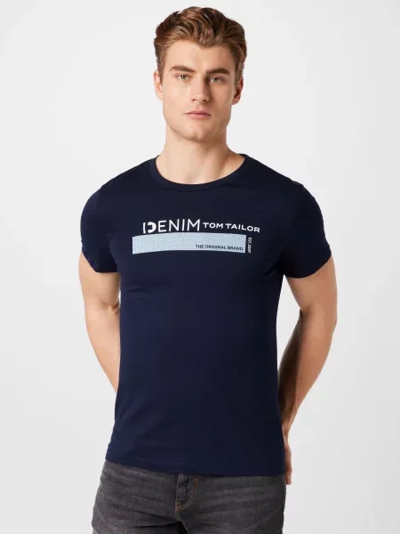 TOM TAILOR DENIM Tricou / albastru noapte alb