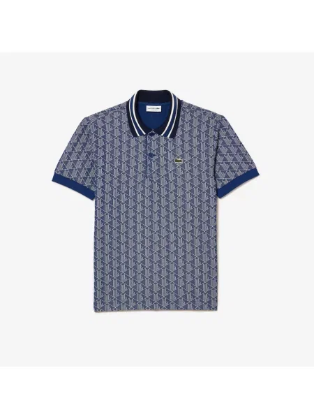 Lacoste Koszulka Polo Classic Fit Z Kołnierzykiem Kontrastowym I Motywem Monogramu granatowa