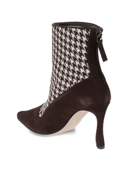 Cizme scurte Manolo Blahnik din piele de căprioară cu model pepito maro