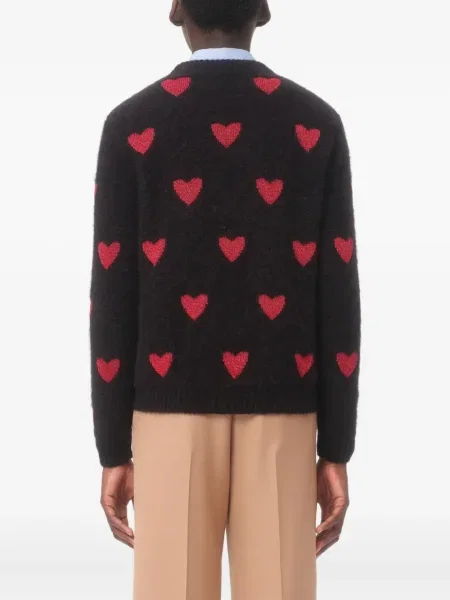Pulover Valentino Garavani cu motiv cu inimi negru