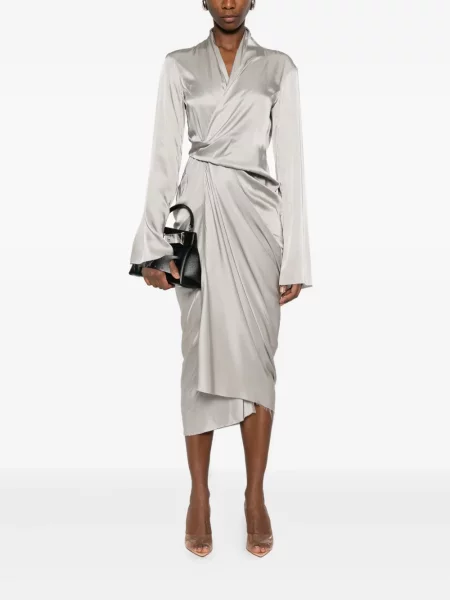 Rochie midi Rick Owens drapată până la genunchi de costum gri