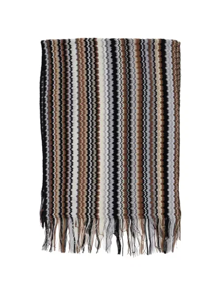 Fular Missoni cu franjuri tricotate maro