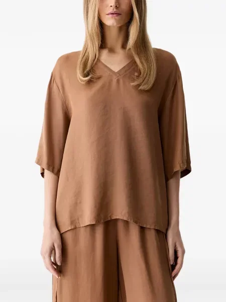 Scurt tricou Vicolo cu decolteu în V maro