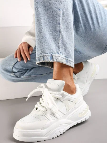 Sneakers Albi pe Talpă Groasă cu Șiret Larg Iniestra alb